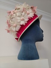 VTG '50s Floral Cloche Hat, Mod Hat, Bucket Hat, Tea Party Hat, Kentucky Derby