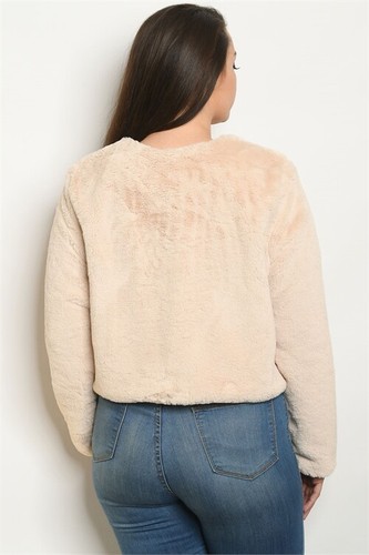 Womens Plus Size Beige Faux Fur Jacket 1X Long Sleeve - Picture 3 of 3