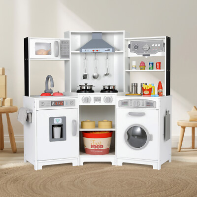 Kids Corner Cooking Pretend Playset Kitchen Wooden Toys Gifts W/ Lights & Sounds