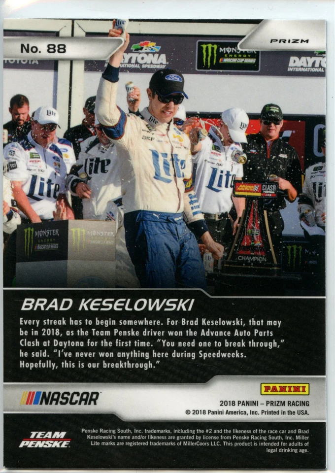 2018 Panini Prizm Racing NASCAR Explosion CAMO Parallel #88 Brad Keselowski - Image 2 of 2