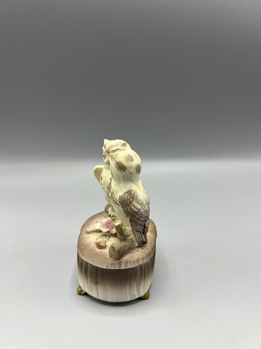 Lefton Two Owls on Branch Vintage Porcelain Small Trinket Box Figurine 5090 - Picture 4 of 11