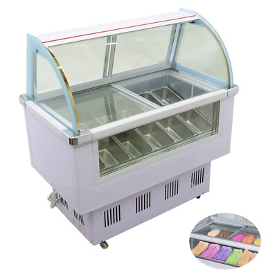 12 Pans Gelato Display Showcase Hard Ice Cream Cabinet with LED Light ...