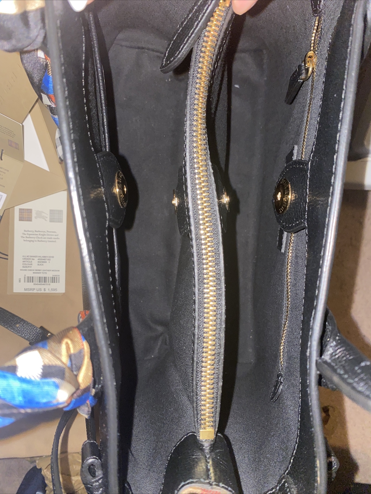 Burberry Medium Banner House Check Derby Black Leather Tote image 9