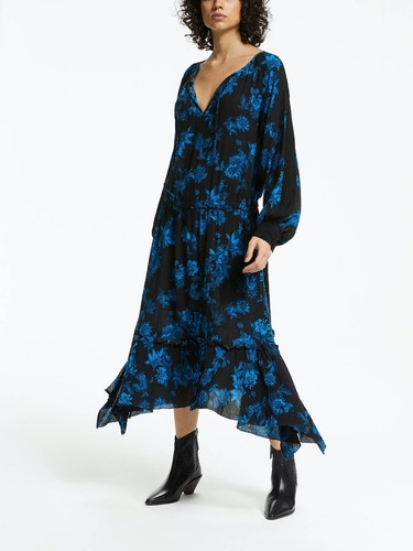 Lebon Floral Dress Navy Blue S UK 