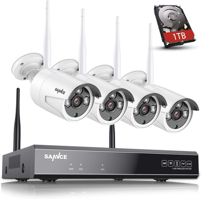 【Arbeiten mit Alexa】 Kabelloses CCTV-Kamerasystem, 8 Kanäle 5 MP NVR, 4 X 3,0 MP Outdoor Sec