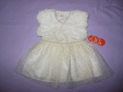 NWT Girls Wonder Nation Ivory & Gold Glitter Dress 3-6M Easter,Wedding