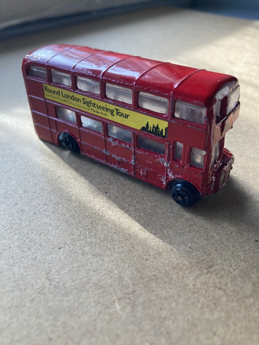 Vintage Red Double Decker Bus. Metal Toy. Rare. Collectible. Round