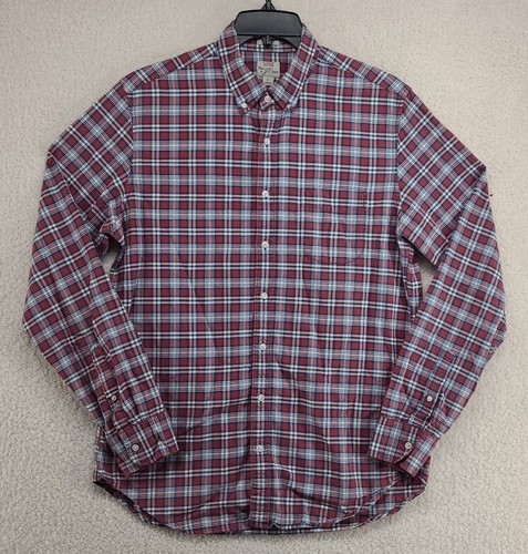 J Crew Oxford Todo Algodón Calce Clásico Rojo Blanco Azul Cuadros Talla LT Bolsillo en el Pecho - Imagen 22 de 22