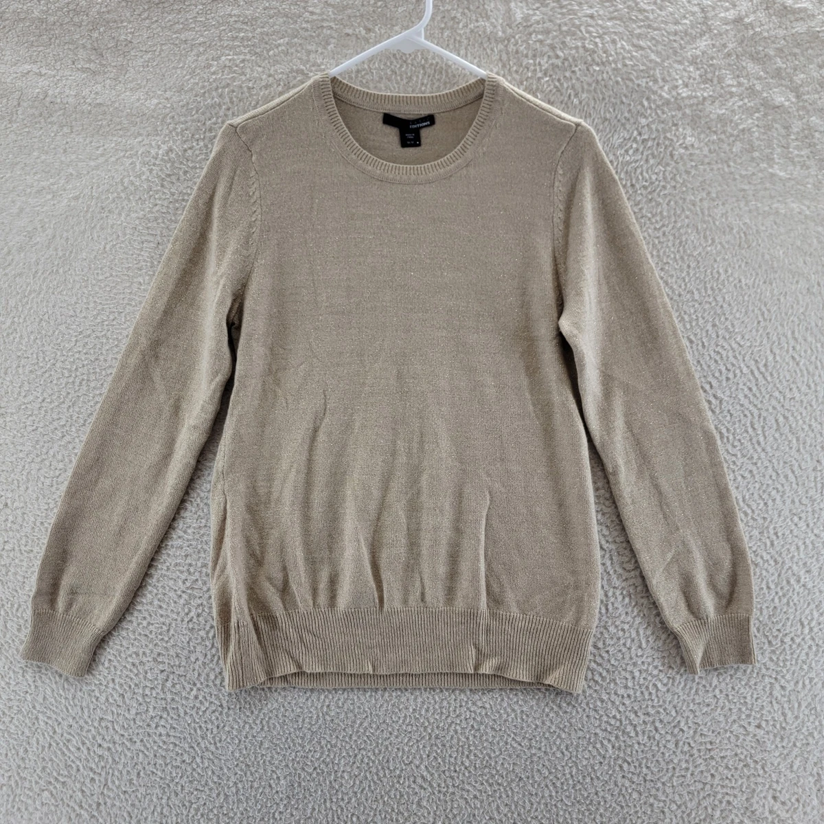 Basic Edition Knit Sweater Women's M Beige Crew Neck Speckled