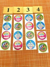 VINTAGE TREND SCRATCH & SNIFF STICKERS HAPPY BIRTHDAY CELEBRATE CAKE CANDLES