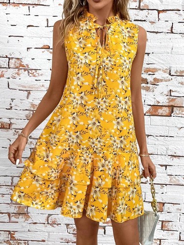 Clasi Women's Floral A-Line Sleeveless V-Neck Dress - Summer Vacation Outfit