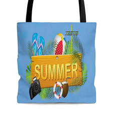 AOP Tote Bag "Summer" Graphic Blue Bag Printed on Both Sides