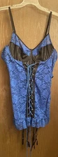 Seven til Midnight Corset Lace Up Sheer Lacy lingerie Set NWOT Blue/Black 1X 2X