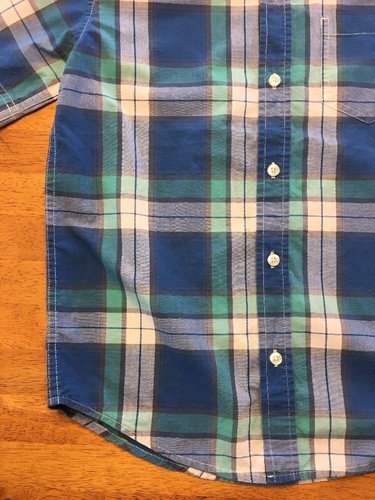 Gap Kids Boy's Blue, Green & White Plaid Short Sleeve Dress Shirt - Size: Medium - Picture 10 of 12