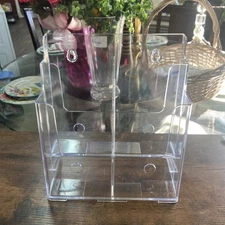 Acrylic 4 Brochure Holder 8.5 x 11 in, 2 Tier Display Free Stand Or Wall Mounted