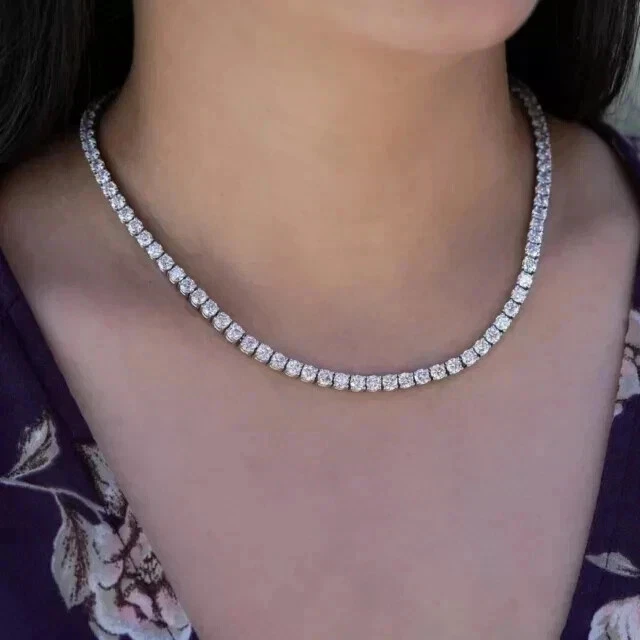 Collar de tenis redondo de 16 pulgadas con diamantes creados en laboratorio de 9 quilates enchapado en oro blanco de 14 k Foto 3 de 4