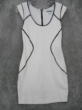 Express Dress 4 Sheath Cap Sleeve Fitted Stretch Bodycon White Black Trim Zip