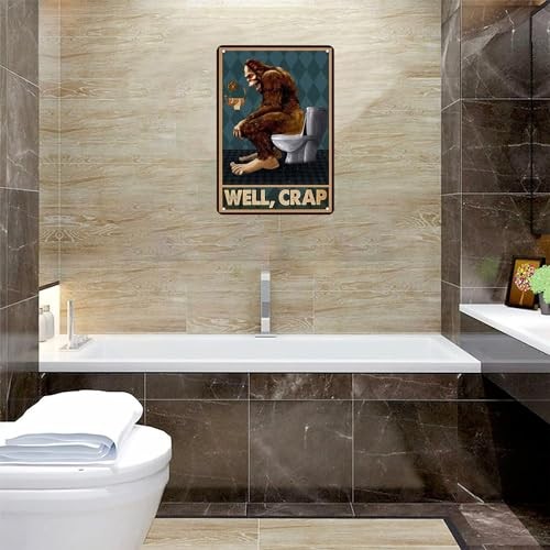 Funny Bigfoot Well Crap Tin Sign Vintage Bathroom Toilet Wall Decor 8x12 Inch - Picture 5 of 8