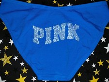 New VS pink Cotton Logo bikini Panty Size Xs Blue Graphic Logo