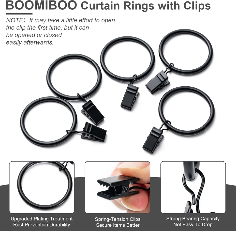 Paquete de 36 anillos de cortina 1,26 con clips perchas de cortinas de metal para 1 varilla negro Foto 4 de 4