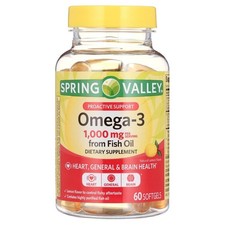 Spring Valley Fish Oil Dietary Supplement Softgels for Health, 1000 mg,60 Count