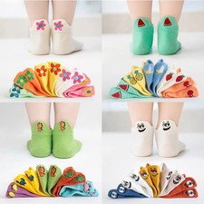 5 Pairs Kids Cotton Socks Funny Cartoon Dinosaur Fruit Print Crew Socks Breathab