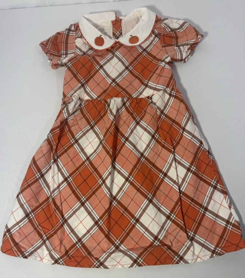 Gymboree Pumpkin Plaid Dress Peter Pan Short Sleeve Ruffle Orange Girls 4T - Image 4 of 4