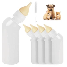 Pack of 5 Reusable Pet Nursing Bottles with Short Silicone Nipples - Curved F...