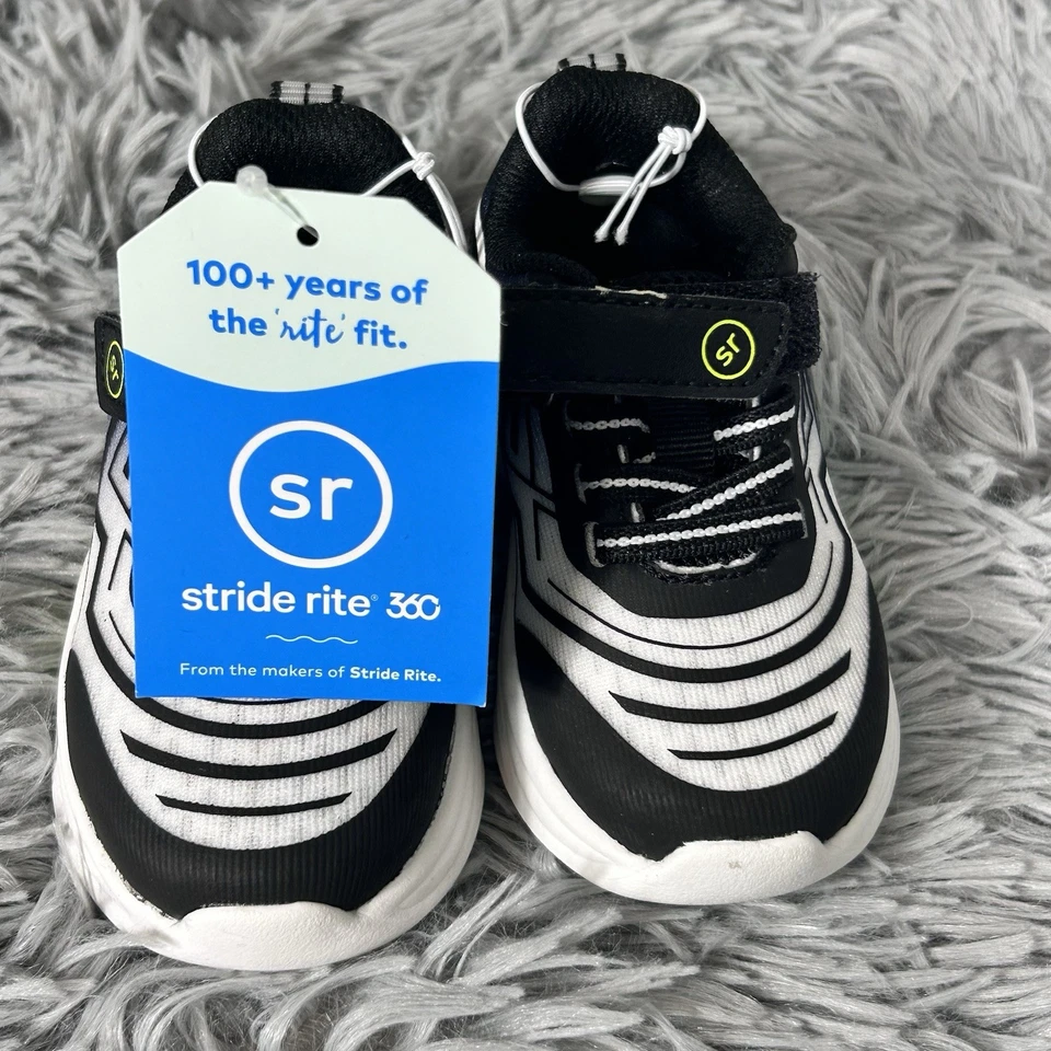 Stride Rite 360 Myles Bebé Iluminado Zapatos Talla 5M Tenis Azul Blanco Negro Foto 4 de 4