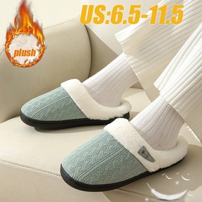 Winter Unisex Slippers with Thick Sole and Cow Horn Buckle Warm Cotton Mop