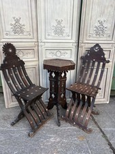Antique Moorish Damascus Inlaid Folding Set of 2 chairs and table, inlaid Libery