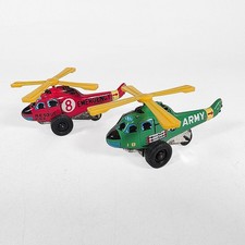 Tin Toy Helicopters Army Fire Emergency Lot of 2 Made in Japan 3"