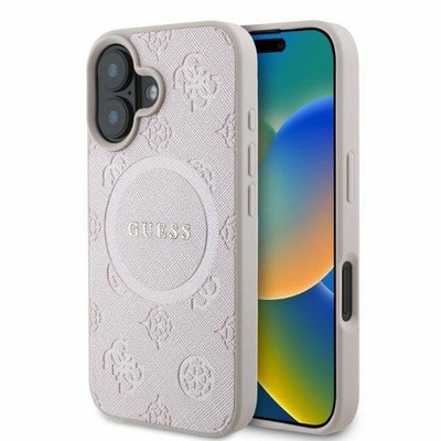 Guess Saffiano Peony Classic Logo MagSafe Hülle für iPhone 16 6.1 Pink