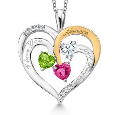 Rhodium Plated Pendant with Chain Peridot Moissanite (1.52 Cttw)