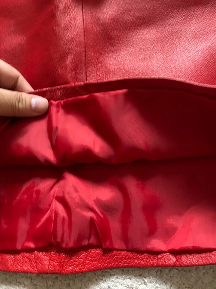 Newport News Mujer Cuero Línea A Falda Corta Forrada Roja Talla 6 Foto 3 de 4