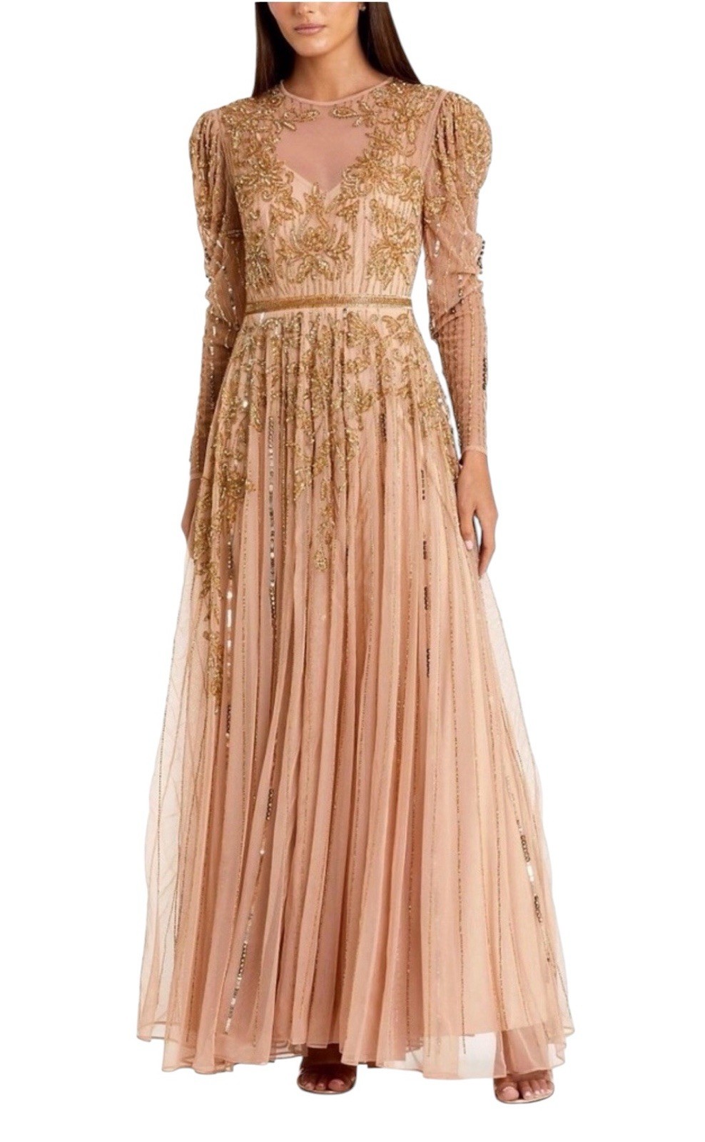 Mac Duggal 93638 Nude Gold Beaded Illusion Gown Size 20 $598