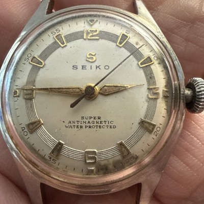 【1950s】SEIKO スモセコ OH済 ヴィンテージ腕時計 Vintage 1950s Seiko Super - Rare S-Logo Tuxedo Dial - Seikosha 3