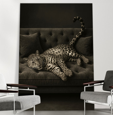 Leopard auf dem Sofa, Tier Bild Kunst, Wandbild, Acrylglas, Leinwand oder Poster