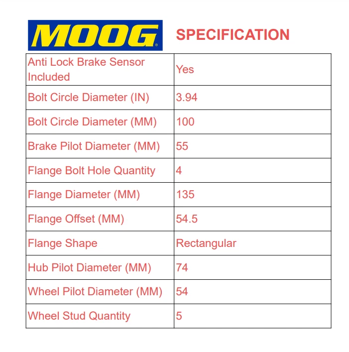 Cojinete de cubo de rueda trasera MOOG para Toyota Corolla Matrix Prius Pontiac Vibe 2003-09 Foto 3 de 4
