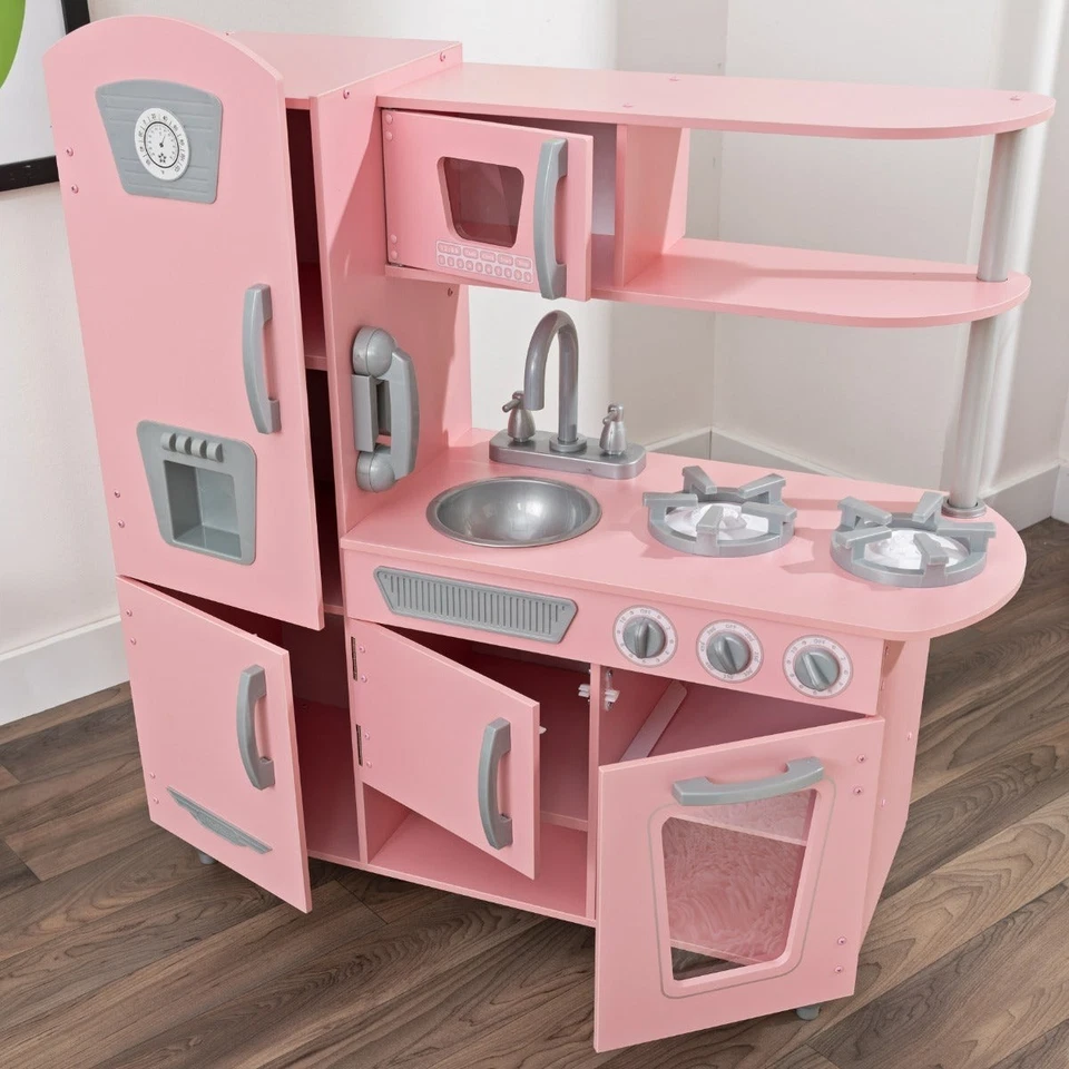 kidkraft-Vintage Play Kitchen - Pink w/ Stainless Steel Fixtures&Ice Maker |3998 - Image 4 of 4