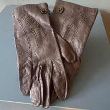 Etienne Aigner Brown Leather Women's Gloves with Logo and Decorative Stitching