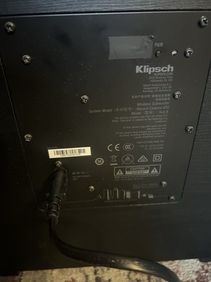 Klipsch Wireless Subwoofer Cinema 400 Sub 8 w/ Power Supply
