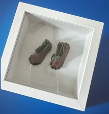 VTG Real Leather Tiny ELF Shoes in Display Case Shadow Box 3D Art Picture Frame