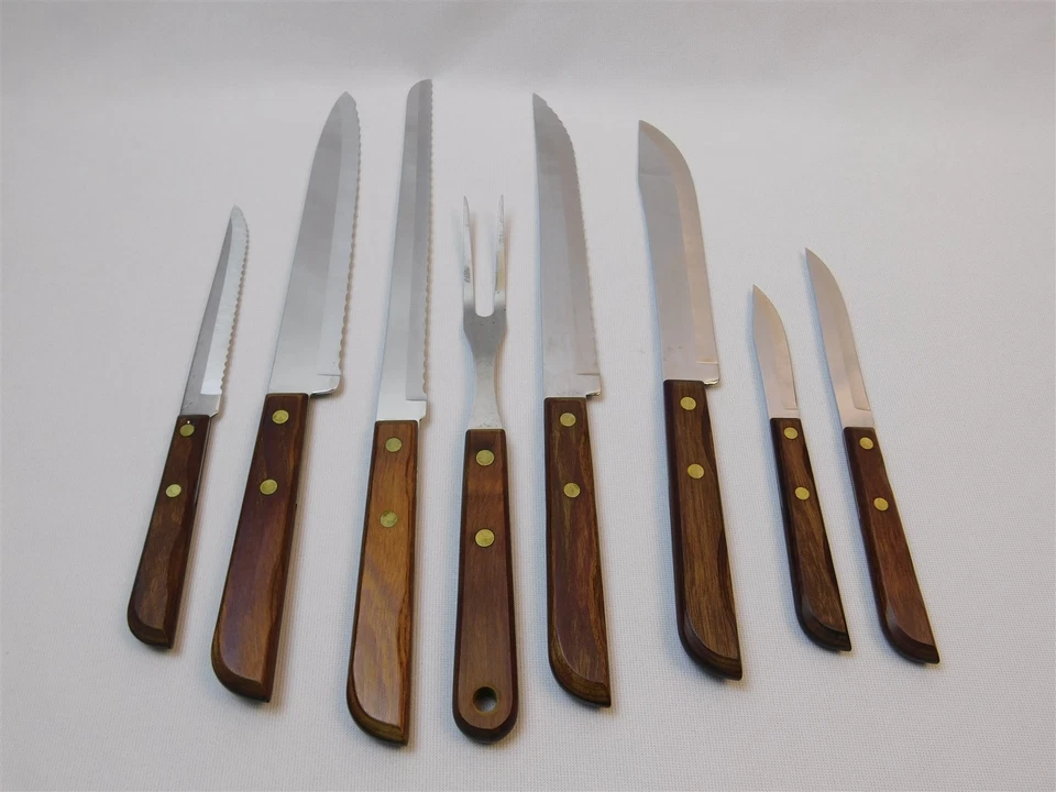 Juego de cuchillos de cocina TOWN & COUNTRY 8 piezas y estuche de bloques de cuchillos de madera vintage Foto 3 de 4