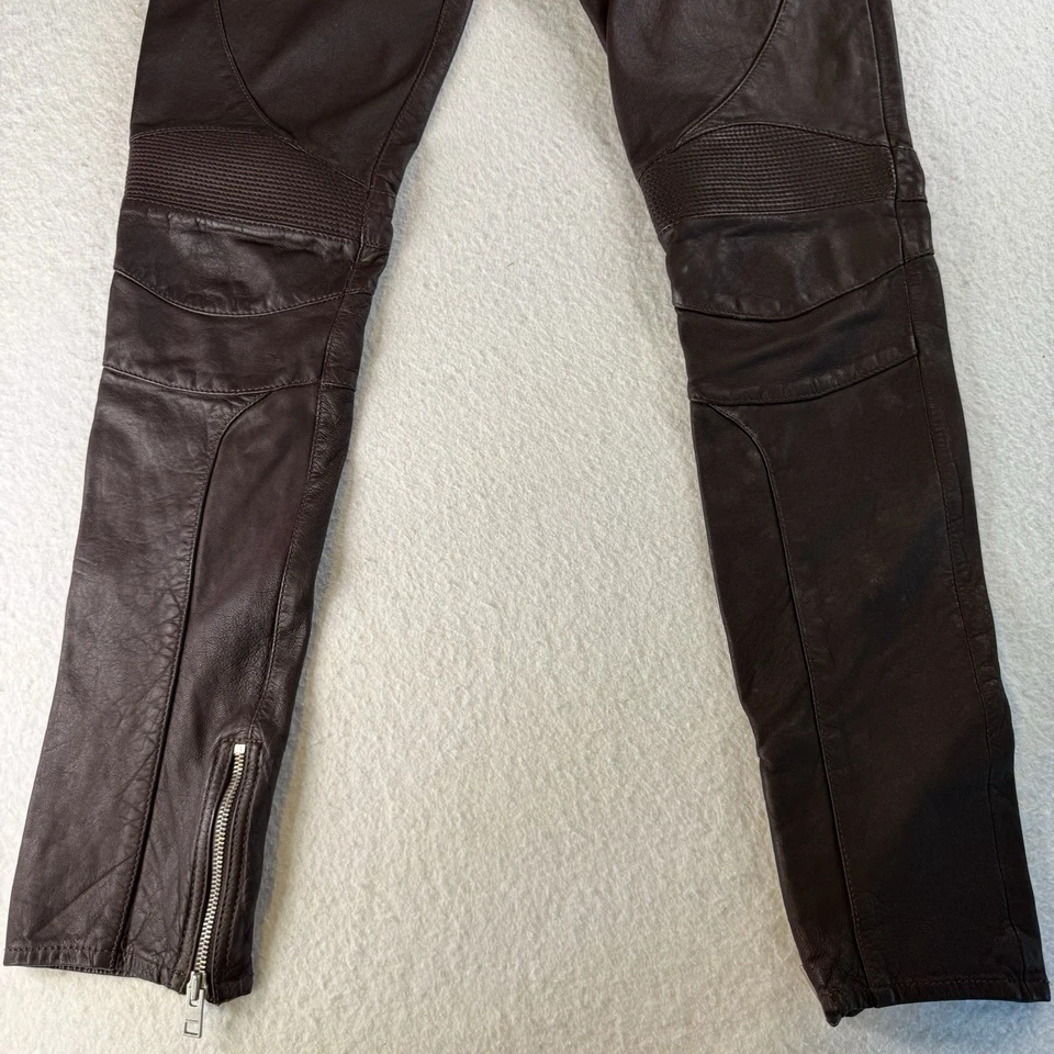 All Saints Biker Trousers Italian Leather Brown W28 L28 Streetwear Punk - Image 4 of 4