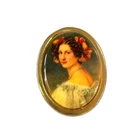 Vintage Painted Lady Brooch - Gold Tone, 90s, Costume Jewelry, Lightweight