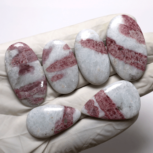 Elegant Pink Tourmaline Quartz 33-41mm Cabochon – 6 Pcs Polished Loose Gemstones - Picture 5 of 12
