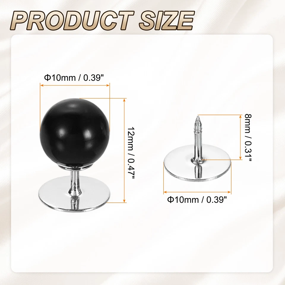 30 Set No Sew Pearl Buttons 0.4" (10mm) Removable Reusable Fixed Pins, Black - Image 2 of 4