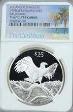 1993 B V ISLANDS SILVER 25 DOLLARS BALD EAGLE NGC PF 67 ULTRA CAMEO RARE TOP POP