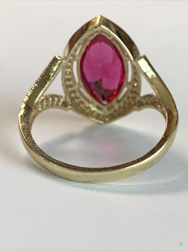 10K Fine Gold w / Ruby Sparkling Cubic Zirconia Women’s Vintage Style Ring - Picture 9 of 12
